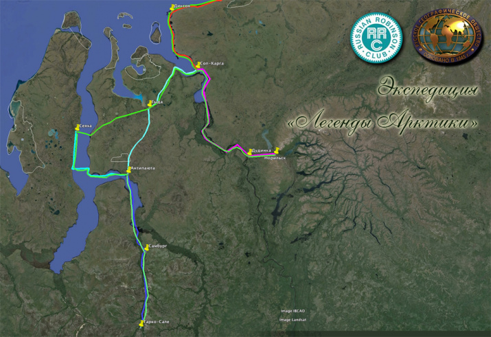 Карта пути экспедиции "Легенды Арктики".
