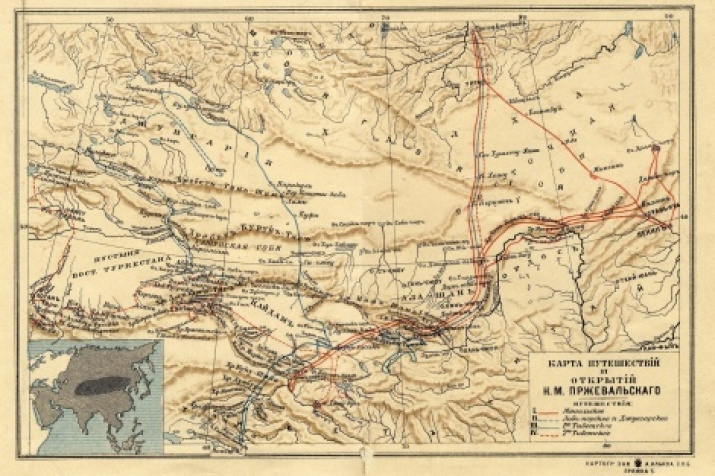 Map of travels and discoveries of N.M.Przewalski