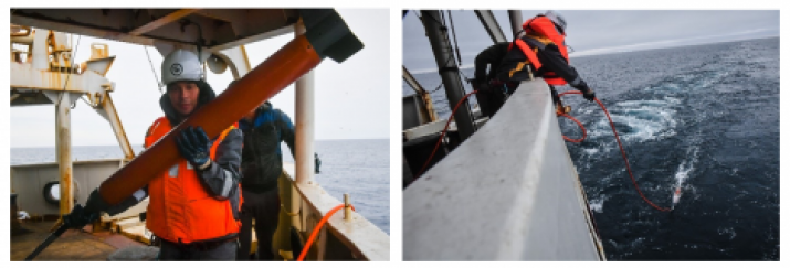 Fig. 11. Work on the SMP determination by a specialist of the JSC “Yuzhmorgeologiya” M.G. Kuzyakin, carried out with a proton marine magnetometer in the D'Urville Sea. 