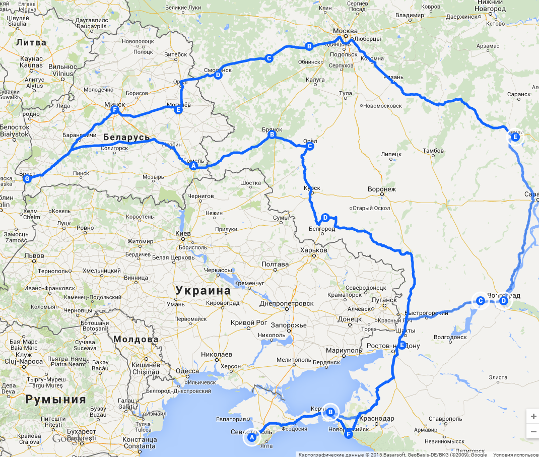 Краснодар минск на машине карта