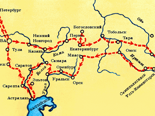 Карта странствий горького по руси