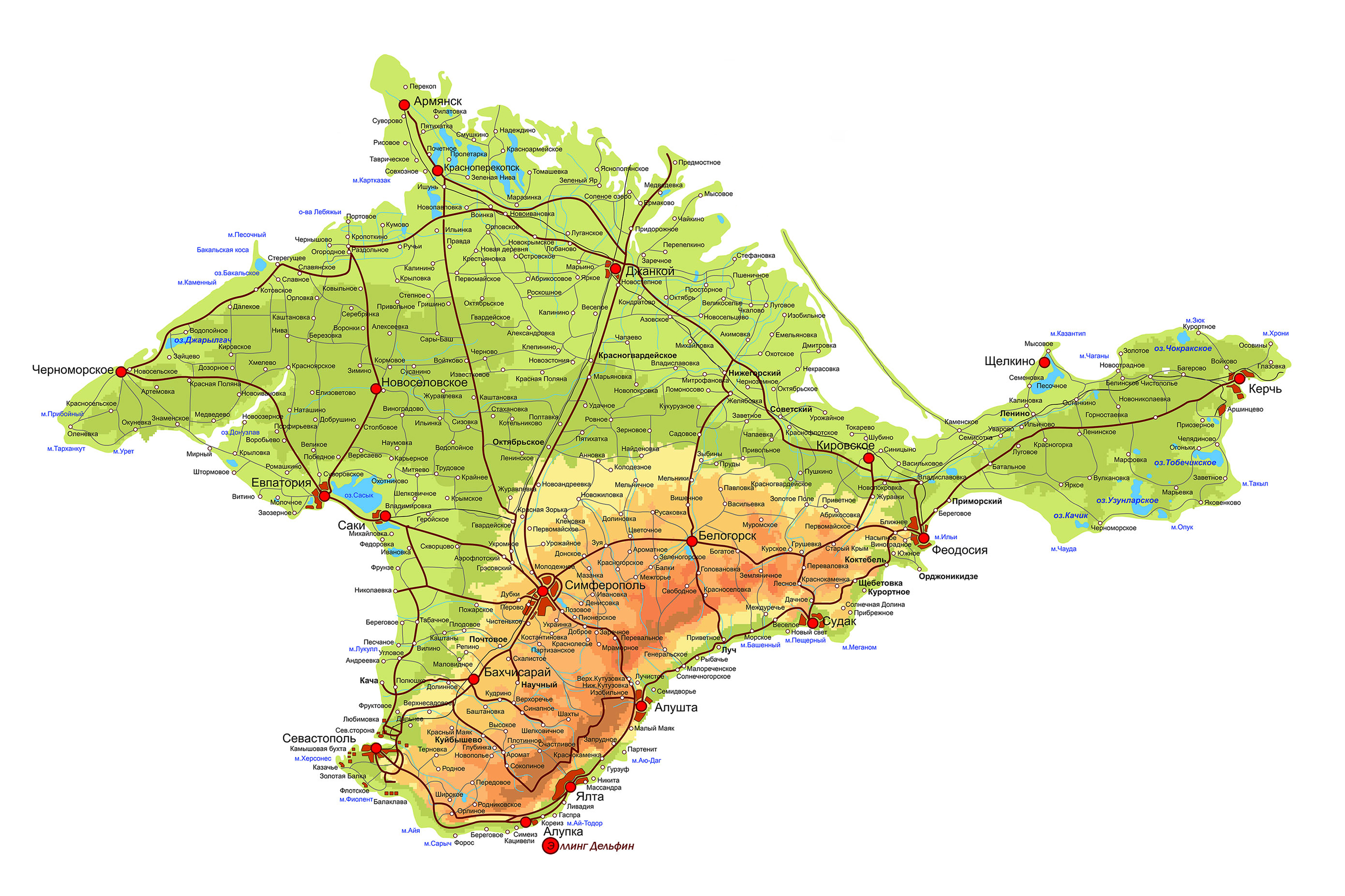 Карта крымских дорог. Полуостров Крым географическая карта. Крым карта рельефа физическая. Полуостров Крым на карте. Крымский полуостров на карте.