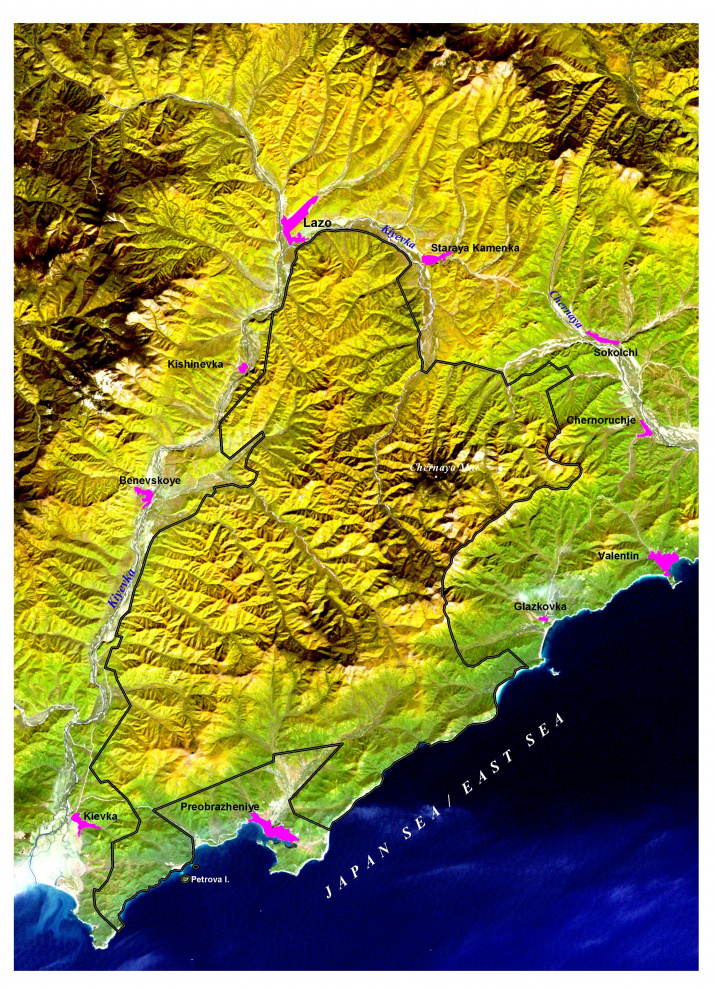 Лазовский государственный природный заповедник имени Капланова. Снимок от 6 августа 1999 года. Фото: Landsat 7, NASA