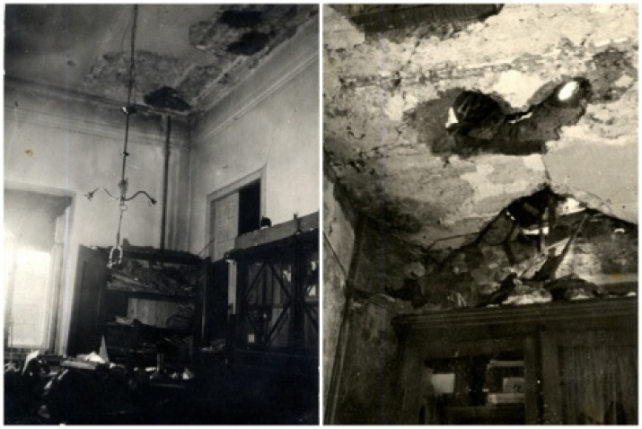 The effects of the bombardment of the Headquarters of the Russian Geographical Society in St. Petersburg. Photo form the Archive of the Russian Geographical Society