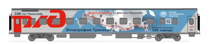 Оформление вагона поезда "Россия" (Москва – Владивосток), посвященное 100-летию Транссиба