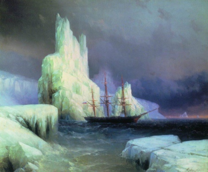 Artist I. Aivazovsky. "Ice mountains in Antarctica"