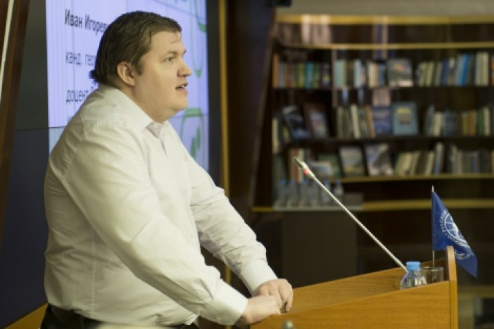 Editor-in Chief of the Cultural and Humanitarian Geography magazine, Doctor of Science in Geography Ivan Mitin.  Photo by the RGS press center