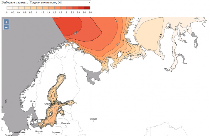 Интерфейс веб-атласа доступной волновой энергии морей России. Изображение предоставлено пресс-службой географического факультета МГУ им. М.В. Ломоносова