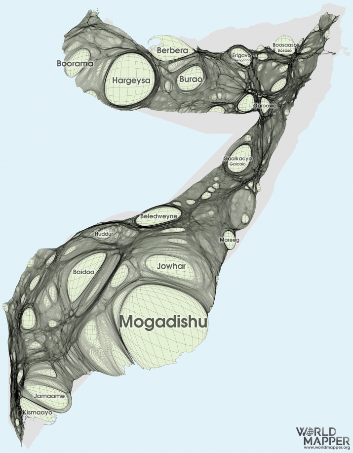 Численность населения Сомали (Материал сайта https://worldmapper.org)