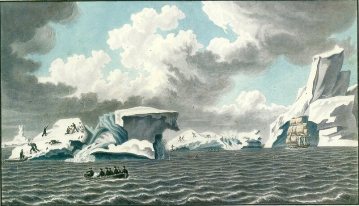Вид ледяных островов 4 марта 1820 года. Акварель из альбома Павла Михайлова