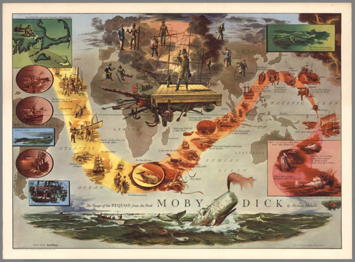 Литературная карта «Моби Дик, или Белый кит». Эдуард Хенри. 1956