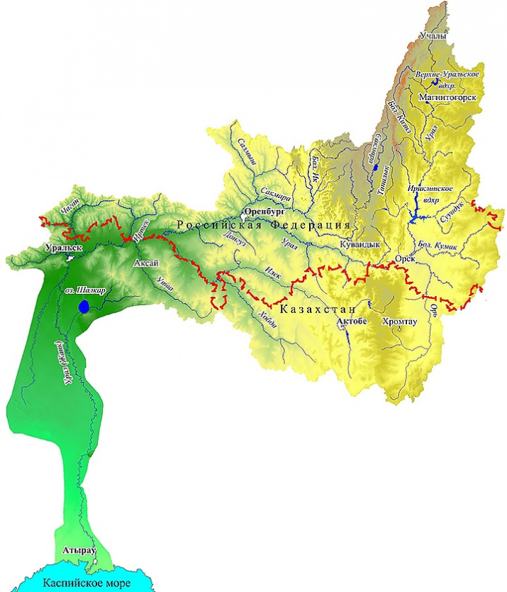 Карта-схема трансграничного бассейна реки Урал