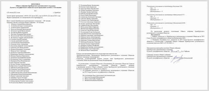 Протокол Общего собрания членов Оренбургского регионального отделения Русского географического общества