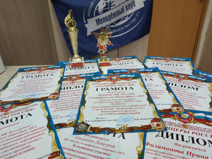 Награды активистов Молодёжного клуба РГО при Оренбургском реготделении 