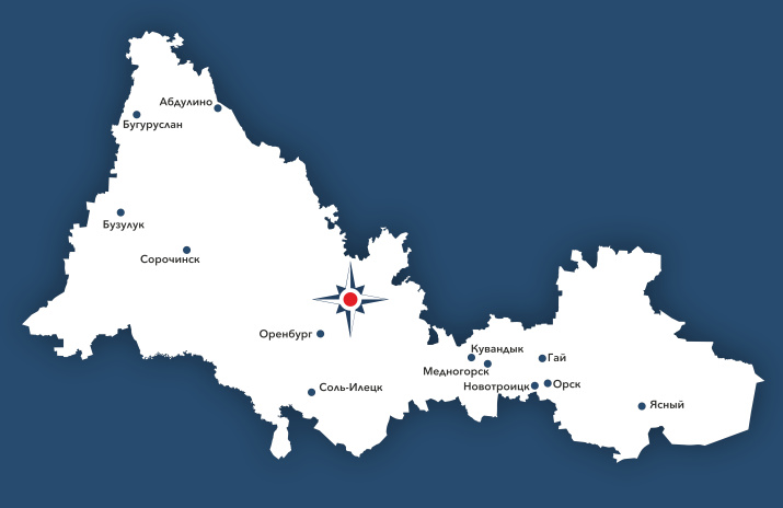 Схема расположения точки "Географический центр Оренбургской области"