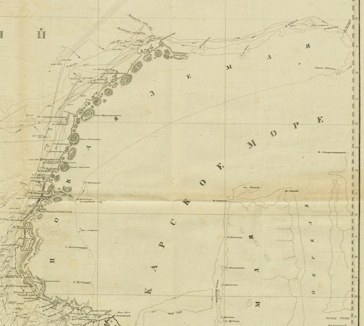 Фрагмент Карты 1828 года. Опубликована только в первом издании Книги Ф.П. Литке