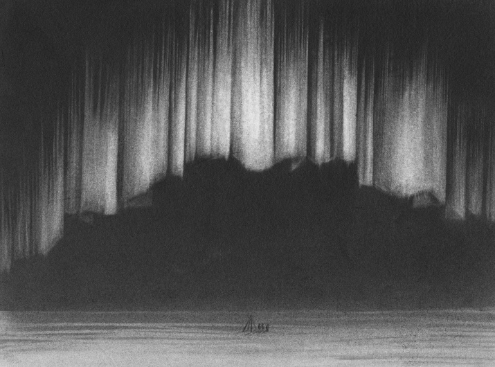 Карандашные рисунки Юргенса, изображающие полярное сияние, широкая публика впервые увидела в 2011 г. на выставке "Aurora Borealis". Фото: Научный архив РГО  