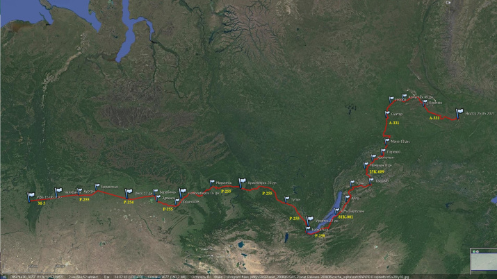 Карта маршрута, составленная по спутниковым данным. Данные ИБПК