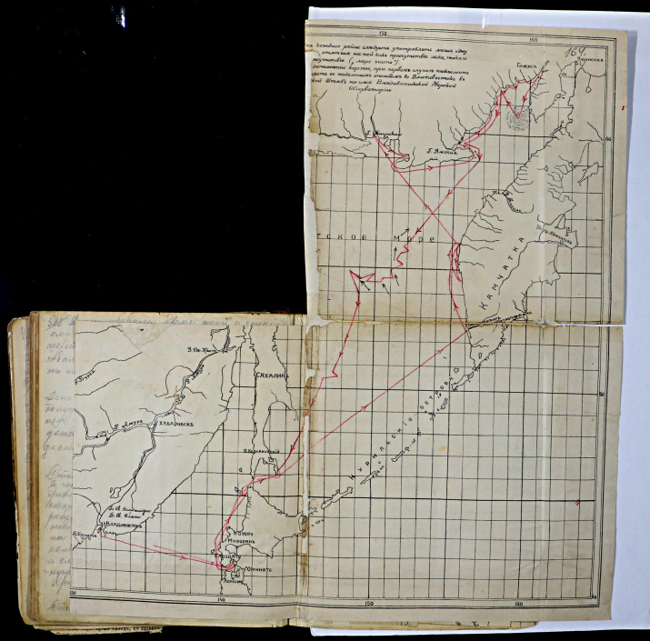 Маршрут экспедиции В.К. Арсеньева. В Гижигу. Из Путевого дневника. Архив ПКО РГО – ОИАК