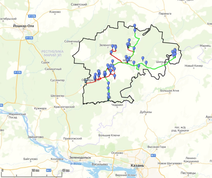 Географическое положение Моркинского района и схема маршрута
