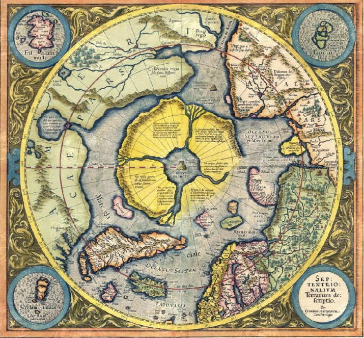 Карта Герарда Маркатора, 1595 год. Иллюстрация из книги  "Российская Арктика в XXI веке: природные условия и риски освоения"