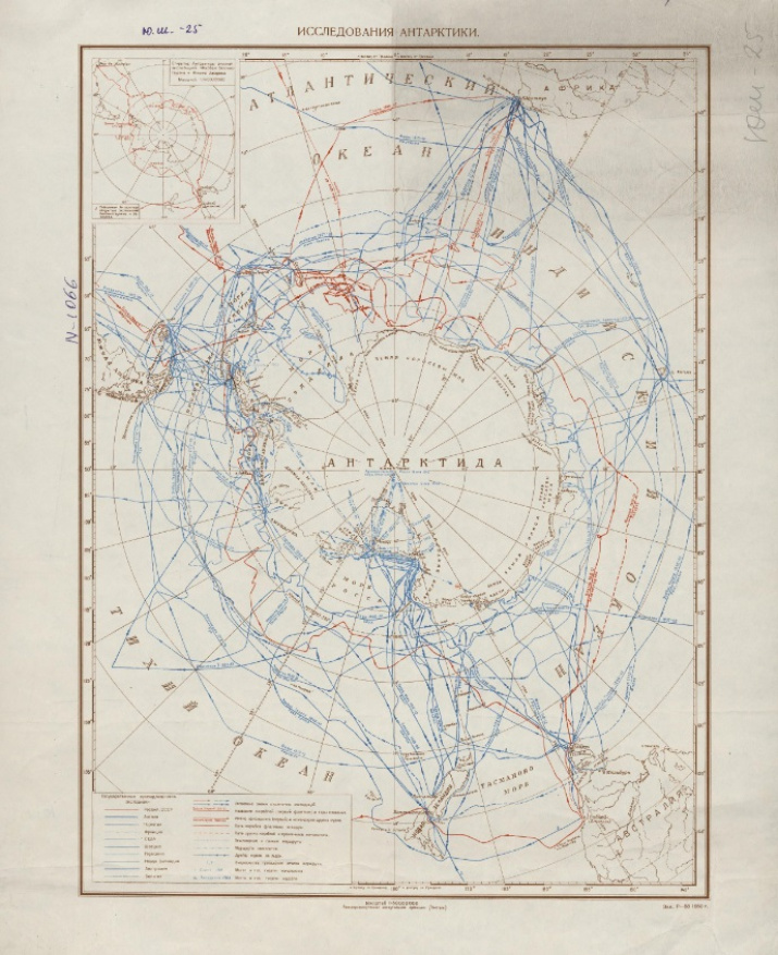 Карта исследования Антарктики с пометами Ю.М.Шокальского. Фото: Фото: Картографический фонд РГО