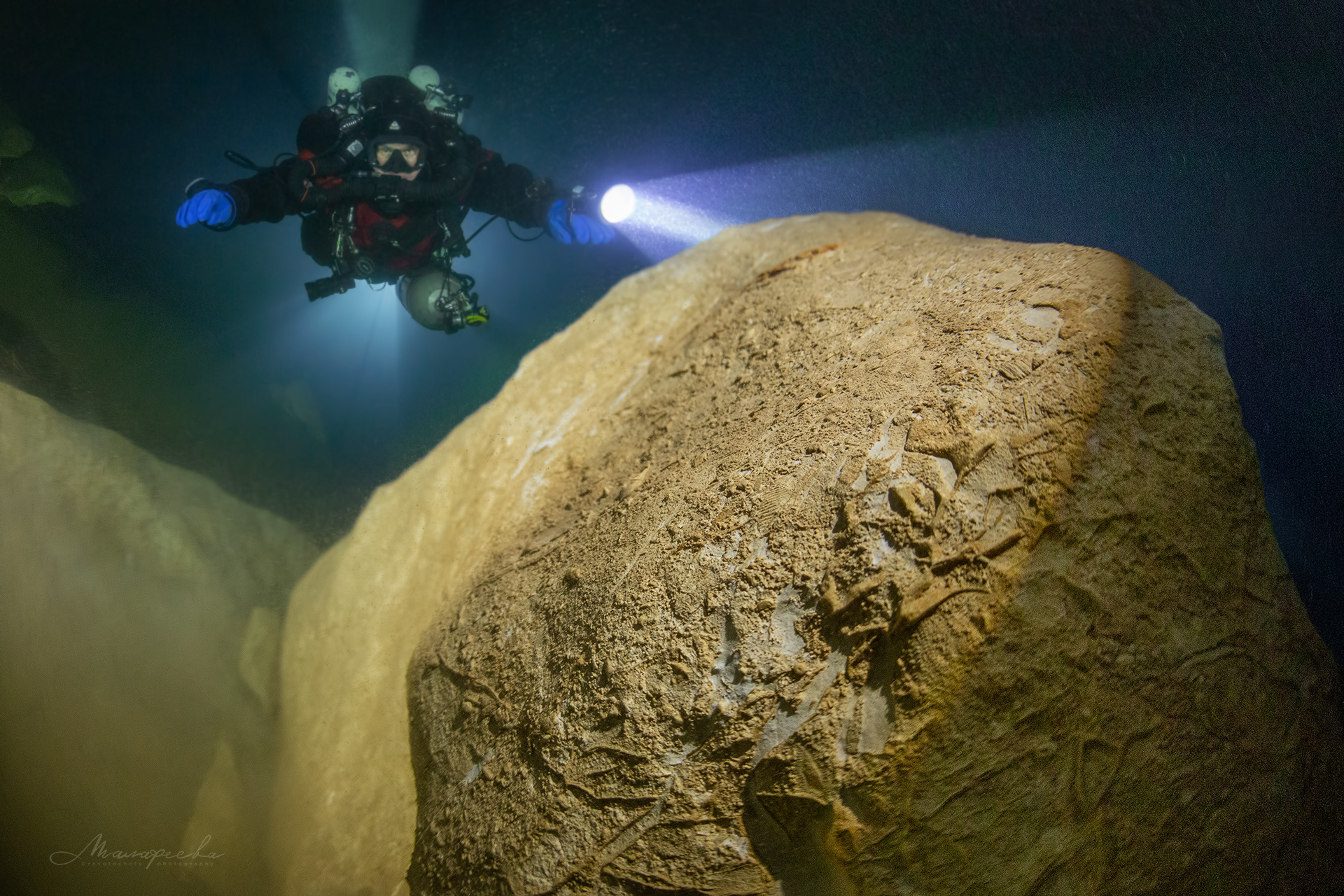 Подводная экспедиция. Подводные пещеры. Дно пещеры. Таежная пещера. Орловские подводные пещеры.