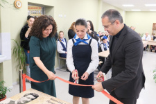 Мадина Ходова и Алан Огоев на открытии "парты РГО", Фото: Медиа центр СОГУ