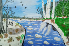 На рисунке Ульяны Шуругиной – ледоход на реке  