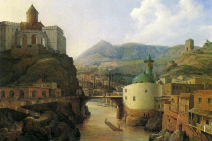 Metekhi Castle and Shiite Mosque in the painting by N.G.Chernetsov. Tiflis