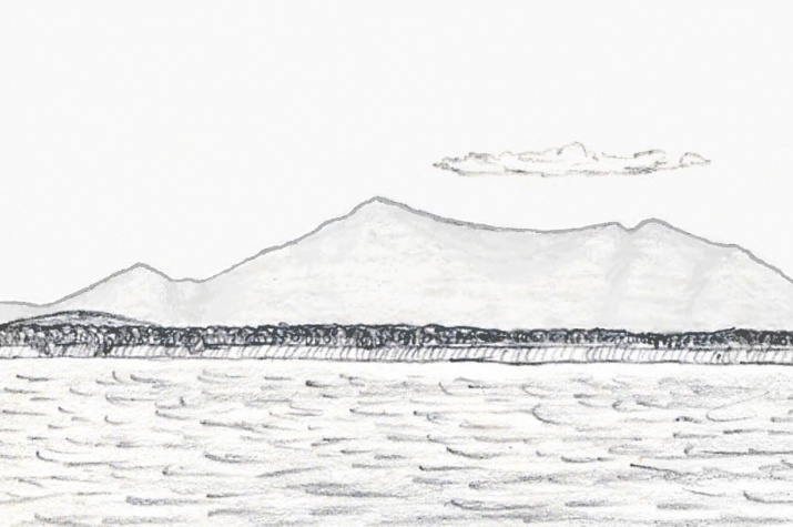 Вид из села Мариинское на горный массив Шаман. Автор рисунка - А.Н. Махинов