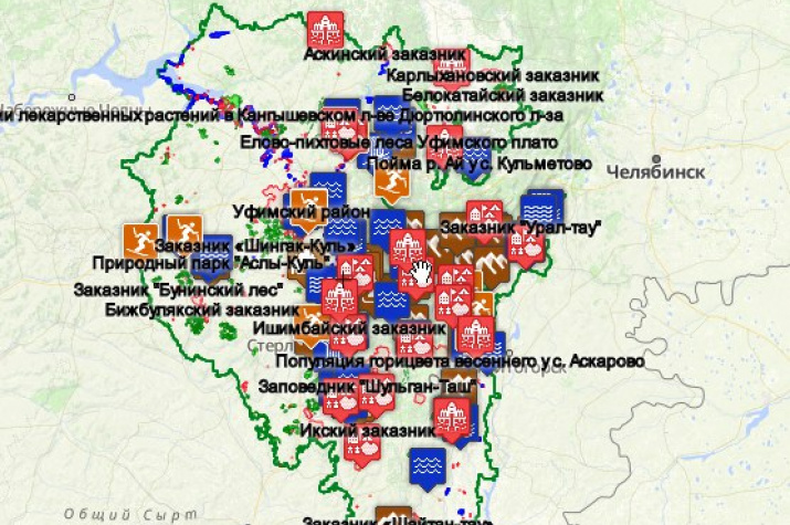 Карта достопримечательностей башкортостана