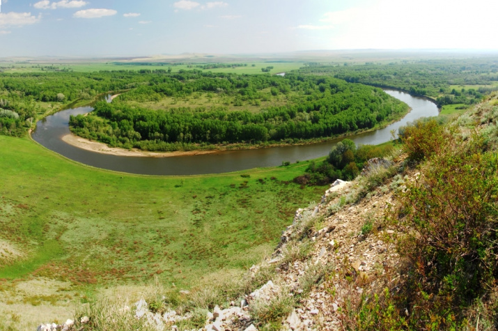 Река Урал у горы Дюяташ. Оренбургское Предуралье. Фото: А. Чибилёв