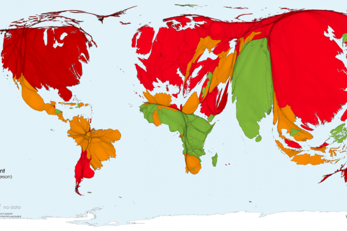 Анаморфическая карта "Экологический след человека в странах мира"
