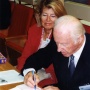 Thor Heyerdahl and his wife at the Congress of the RGS in Arkhangelsk. 2000 