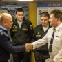 The meeting of the Chief of Staff of the Naval Base Suez Brigadier General Ahmad Hawash with the governance of the vessel and expedition. The photo is provided by the Office of Navigation and Oceanography of the Ministry of Defense of the Russian Federati