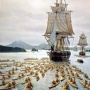 Русские корабли и байдарки телениктов в бухте Ситки 28 сентября 1804 года. Художник Марк Майерс