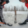 Digging up the geothermal monitoring sensor. The photo was provided by the participants of the expedition